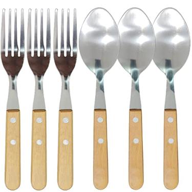 Imagem de Kit Garfo E Colher De Mesa Inox Com Cabo De Madeira 6 Peças