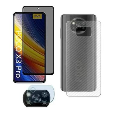 Imagem de Kit Película de Vidro 3D Privacidade, Skin Carbono e Lente da Câmera Para Poco X3, NFC e Pro - Jodda