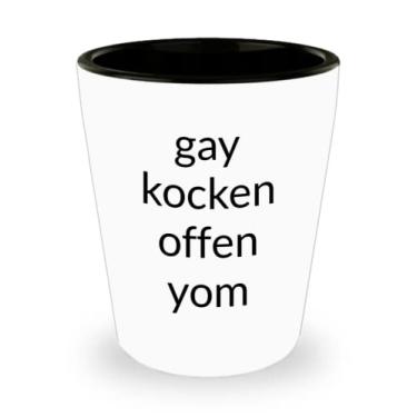 Imagem de Copo de shot divertido para iídiche Yom Gay Kocken Offen Yom ideia de presente para gííídiche - Copo de shot de cerâmica divertido