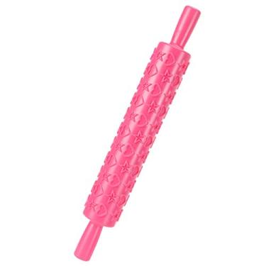 Imagem de Rolo de gravação em relevo para bolo, decoração de plástico com padrão de flores para massa, fondant, crosta de torta, argila 36,5 x 5 cm (vermelho)