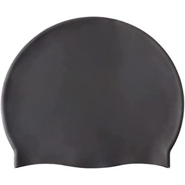 Imagem de Toucas de natação de silicone, elásticos antiderrapantes fixos, bonés de natação seguros à prova d'água com bolsa de armazenamento para cabelos longos e curtos femininos, homens, crianças (preto)