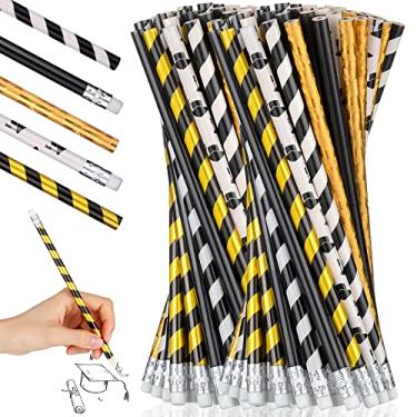 Imagem de Lápis de graduação, sortidos, para crianças, clássico, novidade, chapéu de graduação, lápis listrado, com borracha, presente de estudante, formatura, festa, escola, escritório, 5 estilos (50 peças)