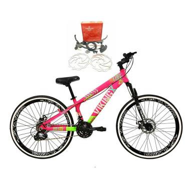 Imagem de Bicicleta Aro 26 Vikingx Tuff 21v Alumínio Freio Hidráulico a Disco Aros Vmaxx Preto - Rosa/Verde