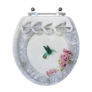 Imagem de Assento Sanitário Convencional Branco e Lixeira Decorado