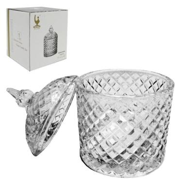 Imagem de Bomboniere De Vidro Relevo Com Tampa 14X9,5Cm De Na Caixa