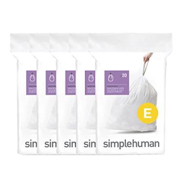 Imagem de simplehuman Code E 100 unidades, pacote de dispensador de forros de ajuste personalizado, sacos de lixo com cordão, 20 litros, branco