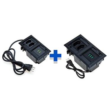 Imagem de Kit 2 Caixas De Tomadas 4 Blocos Com 2 Tomadas 20A 3USB 2USB COR:PRETO