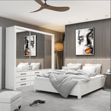 Imagem de Quarto Completo Casal Anjos Premium e Cama de Casal Carioca Móveis - Branco