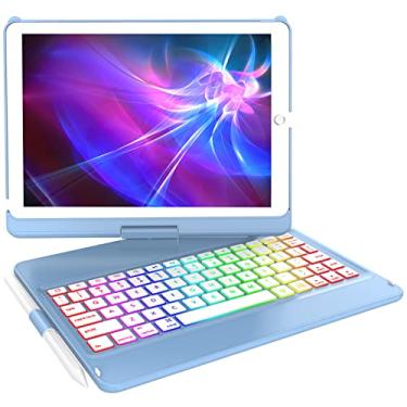 Imagem de GGH Capa para iPad 10.2 com teclado para iPad 9º 2021/8th 2020/7th 2019/Air 3/Pro 10,5 polegadas, teclado Bluetooth retroiluminado de 10 cores, iPad 9ª geração, capa giratória de 360°