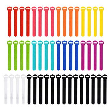 Imagem de Abraçadeiras autoaderentes da Wrap-It Storage, 12,7 cm (pacote com 50) cores sortidas – Laços de cabos reutilizáveis para organização de cabos e mesa ou escritório