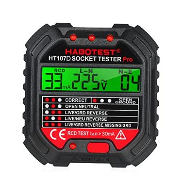 Imagem de Qudai Testador de tomada GFCI com display de tensão 90-250V testador de soquete de polaridade de circuito elétrico automático detector de tensão localizador de disjuntor HT107D NP