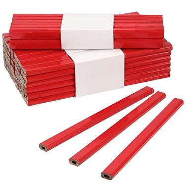 Imagem de SINJEUN 144 peças de lápis carpinteiro vermelho de 17 centímetros, lápis de madeira plana octogonal, lápis profissional de grafite duro médio duro grafite marcação marcação
