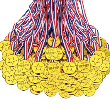 Imagem de 150 peças de medalhas de ouro para crianças medalhas douradas para crianças estilo olímpico medalha vencedora para jogos lembrancinhas de festa de aniversário basquete esportes competição de ginástica