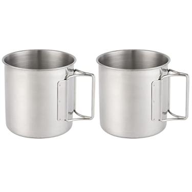 Imagem de Canecas de acampamento de aço inoxidável copo ao ar livre com alça dobrável conjunto de 2 peças 660 ml Ótimo para mochilão, caminhadas, caça, pesca e aventura de sobrevivência