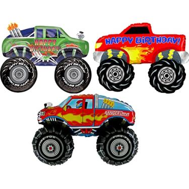 Imagem de Monster Truck Rally Party Supplies Birthday Balloon Bouquet Decorations 3 Trucks