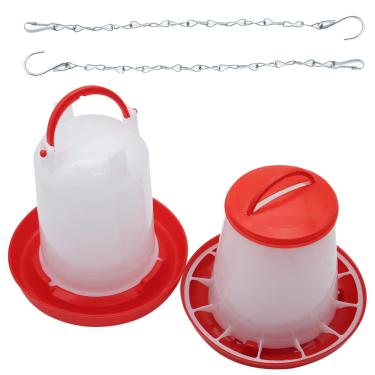Imagem de Abustle pig Kit de alimentador e irrigador de galinhas - Alimentador de pintinho de aves de 1,5 kg e bebedouro de galinha de 1,5 galão com 2 peças de ganchos "S", alimentador de codornas de aves de plástico e conjunto de irrigador para cozinha