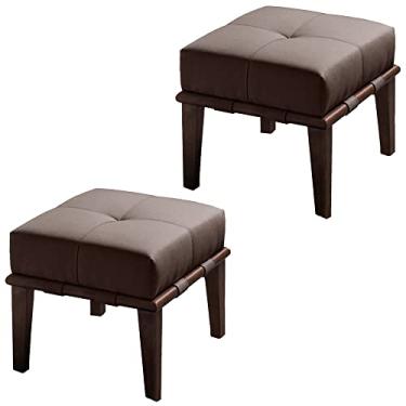 Imagem de Kit 02 Puffs Decorativos 45cm Martínez Linho Pés Madeira Marrom/Natural G62 - Gran Belo