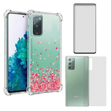 Imagem de Capa Anti Shock Corações Galaxy S20 Fe + Película Vidro 3D + Película Fibra Carbono Traseira