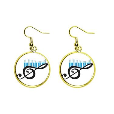 Imagem de Brinco de melodia musical simbólica teclas de piano brinco de gota dourada joia feminina, metal