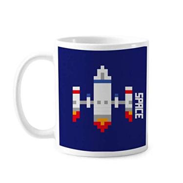 Imagem de Navio espacial foguete decolando universo caneca pixel cerâmica xícara de café porcelana louça
