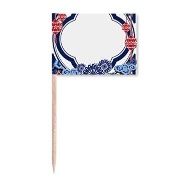 Imagem de Bandeira de palito de dente apaixonada flor azul cultura chinesa topo de bandeira decoração de festa