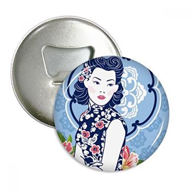 Imagem de Cultura Chinesa Flor Azul Abridor de Garrafas Imã de Geladeira Emblema Multifuncional