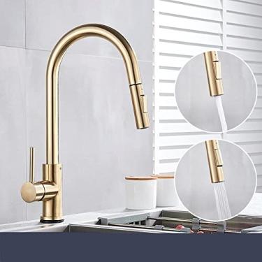 Imagem de Torneira misturadora de níquel escovado com furo único, bica extraível para pia de cozinha, torneira misturadora, cabeça de pulverização cromada/preta para cozinha, C