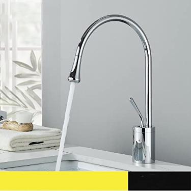 Imagem de Torneira de lavatório de banheiro ouro escovado monocomando 360 bica de latão quente e fria torneira de pia de água para cozinha, cromo médio