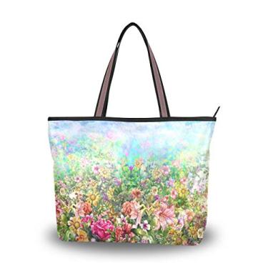 Imagem de Bolsa de ombro feminina My Daily com flores multicoloridas para aquarela, Multi, Large