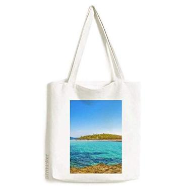 Imagem de Bolsa de lona com imagem de natureza e ilha de água oceânica bolsa de compras casual