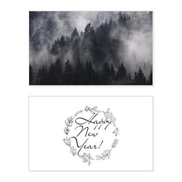 Imagem de Cartão de felicitações Dark Forest Mountain Fog Mist Ano Novo Festival Bless Message Present