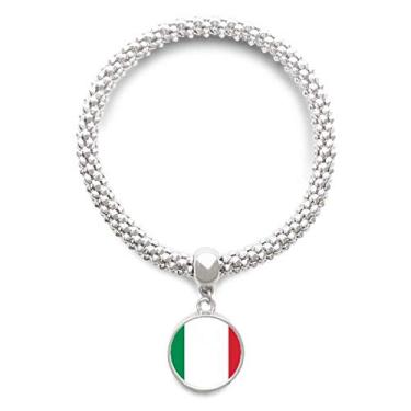 Imagem de DIYthinker Pulseira de prata com pingente redondo da bandeira nacional da Itália Europa país