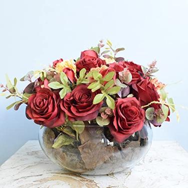 Imagem de Arranjo de Flores Artificiais Rosas Vermelhas e Peônias no Vaso de Vidro