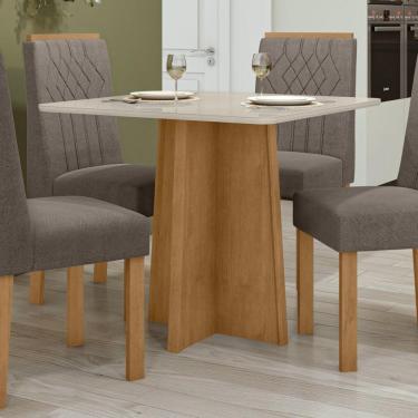 Imagem de Mesa de Jantar 90x90cm Tampo MDF/Vidro Celebrare Móveis Lopas Amêndoa Clean/Off White