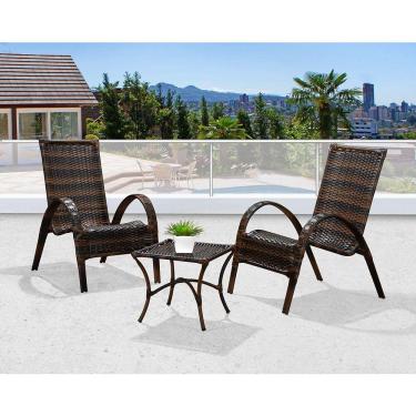 Imagem de Kit 2 Poltronas + Mesa de Centro em Junco para Jardim Base Aço Itacaré - Argila