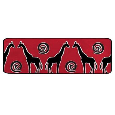 Imagem de Tapetes de corredor de banheiro 2x6 étnico tribal girafa azul vermelho tapete de cozinha antiderrapante longo corredor tapete para quarto, lavanderia, escritório, área tapetes