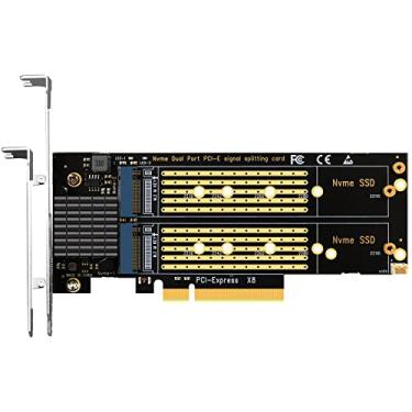 Imagem de GLOTRENDS Adaptador Dual M.2 PCIe 4.0/3.0 X8, suporta SSD M.2 PCIe (NVMe/AHCI Key M) RAID na placa-mãe habilitada para bifurcação PCIe, suporta Intel VROC e AMD Ryzen Threadripper NVMe RAID (PA21)