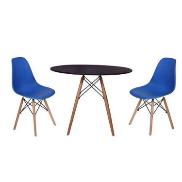 Imagem de Kit Mesa Jantar Eiffel 90cm Preta + 2 Cadeiras Charles Eames - Azul -