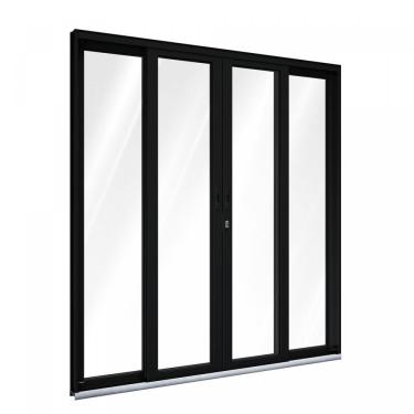 Imagem de Porta De Correr Em Alumínio Central 2 Folhas Móveis E 2 Fixas 215X200Cm Lucasa Preto