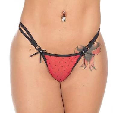 Imagem de Calcinha Tanga Fio Dental Poá Vermelha Pimenta Sexy 6058