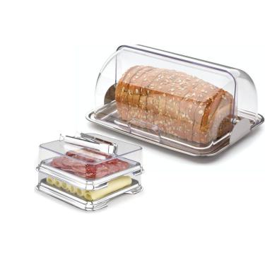 Imagem de Kit Porta Pão e Porta Frios Aço Inox Tampa e Pinça - Forma