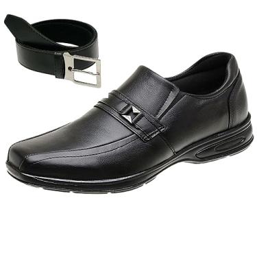 Imagem de Sapato Social Masculino Ortopédico Com Gravata Couro Legítimo + Cinto Cor:Preto;Tamanho:46;Gênero:Masculino