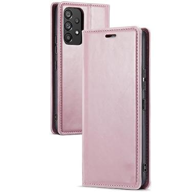 Imagem de LXURY Capa de couro para Samsung Galaxy S23 Ultra/S23 Plus/S23, capa de telefone flip magnética para negócios com slot para cartão Kickstand capa fina, rosa, S23 6,1"
