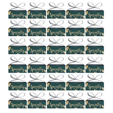 Imagem de QANYEGN Caixas De Doces De Laço De 30 Peças, Caixas De Presente De Papelão, Embalagens De Biscoitos Duráveis para Festas, Natal, Aniversários, Casamentos(Verde)