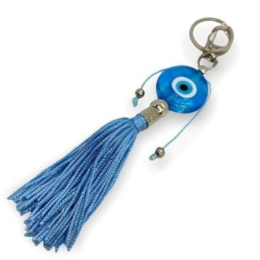 Imagem de Chaveiro Olho Grego Azul Claro Pompom 18 cm em Murano