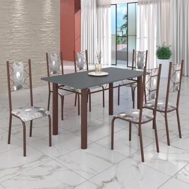 Imagem de Conjunto Sala de Jantar Bahia Mesa Tubo 140x75cm Tampo Madeira com 6 Cadeiras Paraopeba / Marrom