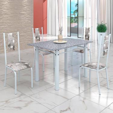 Imagem de Conjunto Sala de Jantar Bahia Mesa Tubo 120x75cm Tampo Pedra Granito Ocre com 4 Cadeiras Paraopeba/Branco