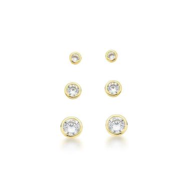 Imagem de Kit Trio De Brincos Ponto De Luz Banhado Ouro 18k