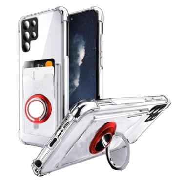 Imagem de Capa de telefone macia e transparente adequada para Smsung S22 Ultra 5G suporte de anel magnético capa de slot para cartão, adequada para Galaxy S21 S20 Plus Note 20 Ultra (Color : Red, Size : For S