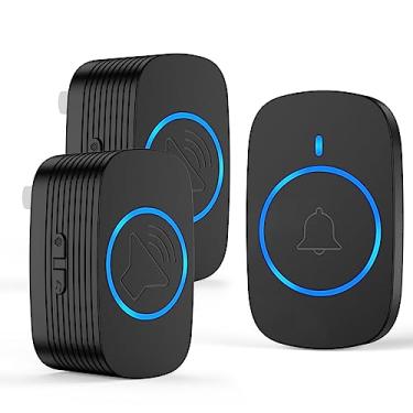 Imagem de Campainha sem fio, mini conjunto de campainha sem fio com 2 receptores plug-in, 1 botão à prova d'água, campainha com mais de 1.050 pés de cobertura, 38 sinos, flash LED colorido de 25-110dB